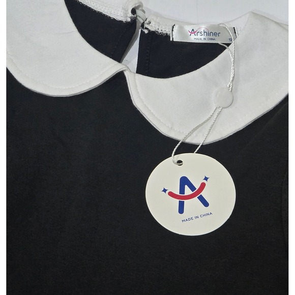 Arshiner Girls Black Peter Pan Collar Dress Long Sleeve Skater School Size 5-6 - Picture 2 of 5